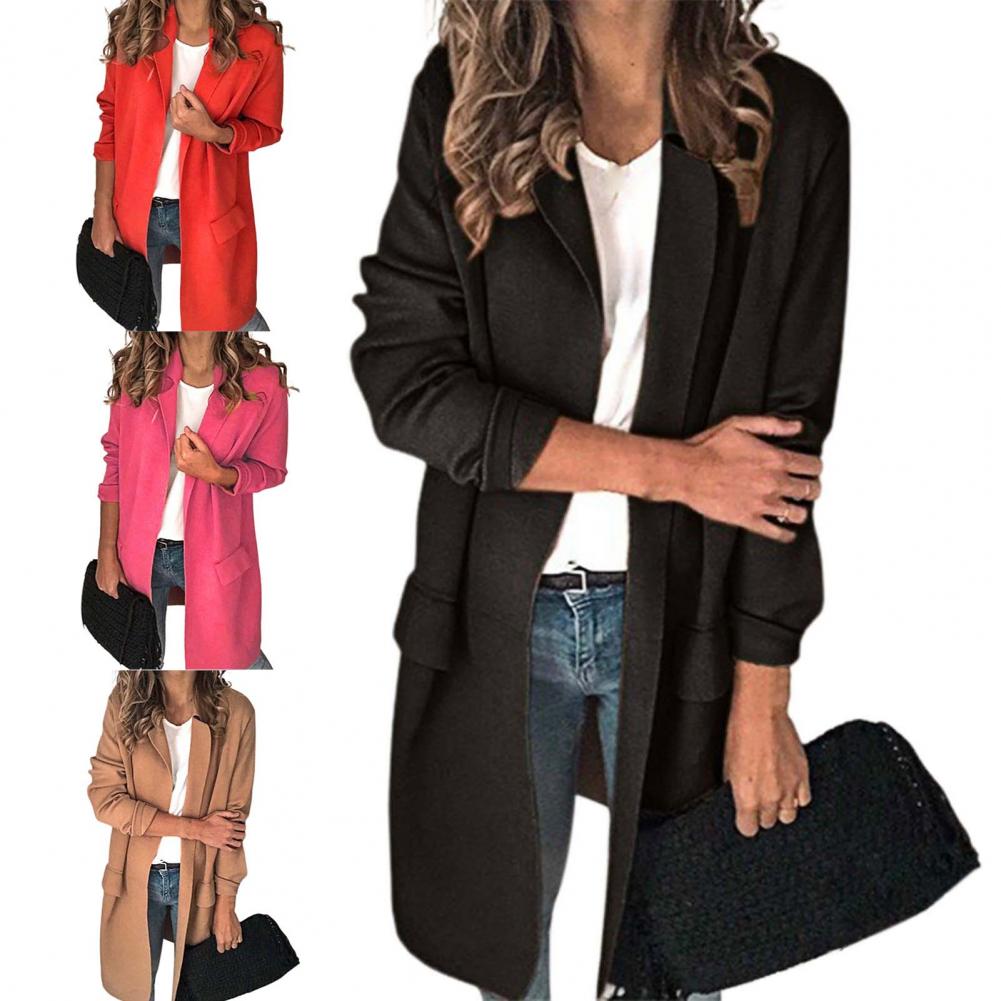 Title 10, Women Long Blazer Solid Color Loose Cardigan Lo...