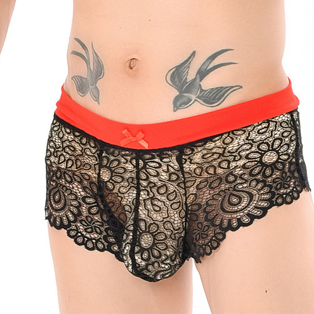 Mens Lace See-through Sissy Lingerie Set Adjustable Spaghetti