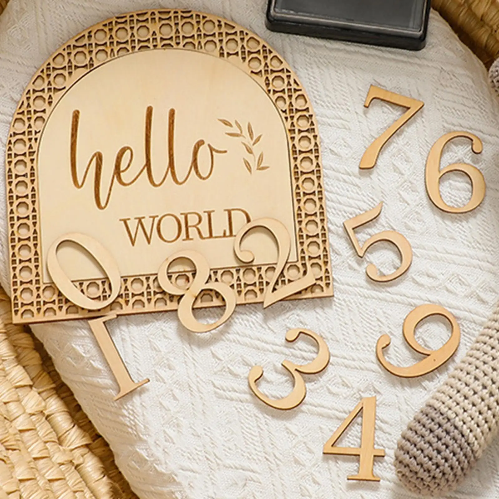 Wooden Baby Birth Announcement Sign Hand and Footprints 1-10 Numbers Photo Props Baby Milestone Numbers for Child Baby