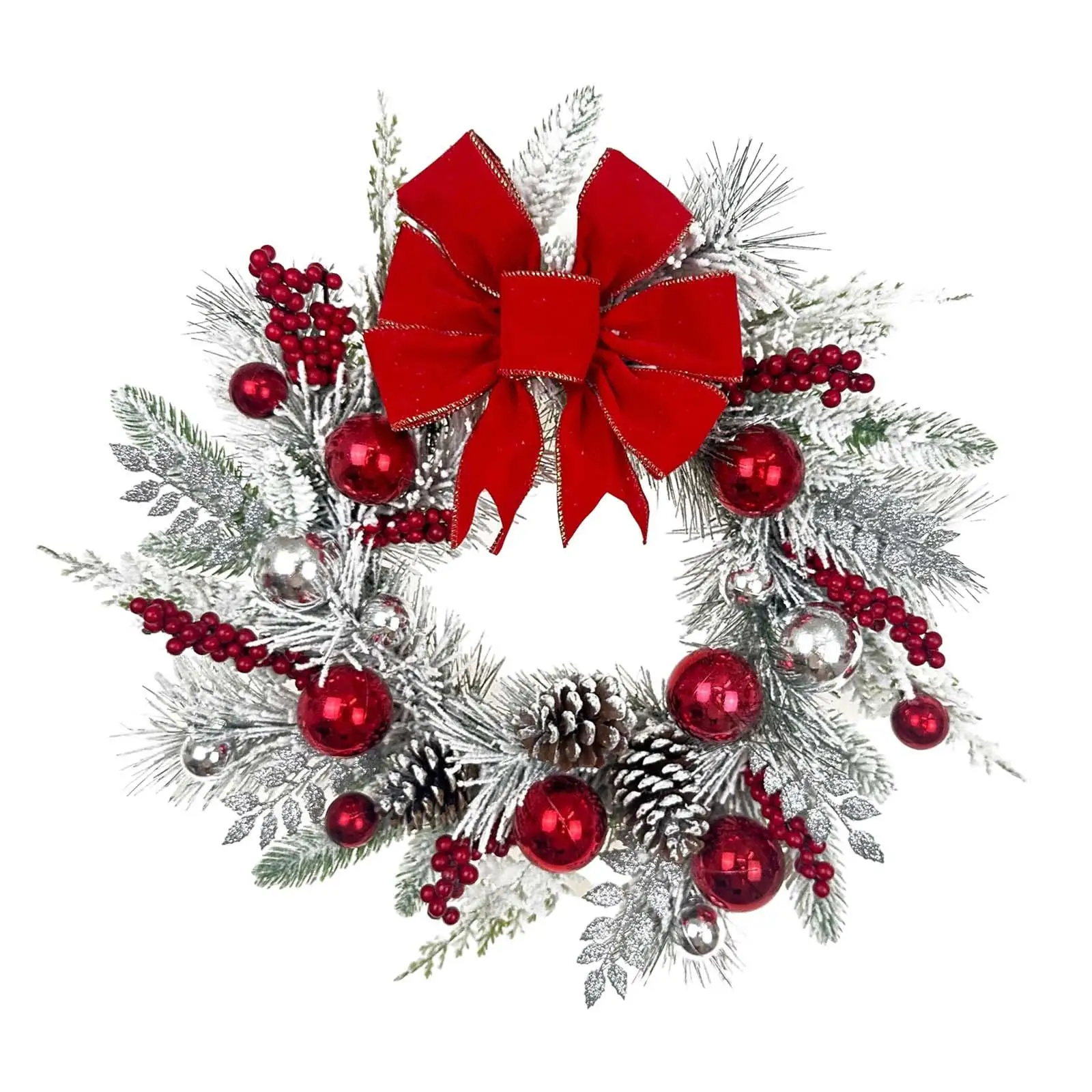 Christmas Wreath Decorated with Bow Balls Red Berries Artificial Wreath Garland