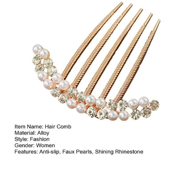 1 Pc Pearl & Rhinestone Beaded Hair Clip Comb Pin With 5 Teeth For Hai