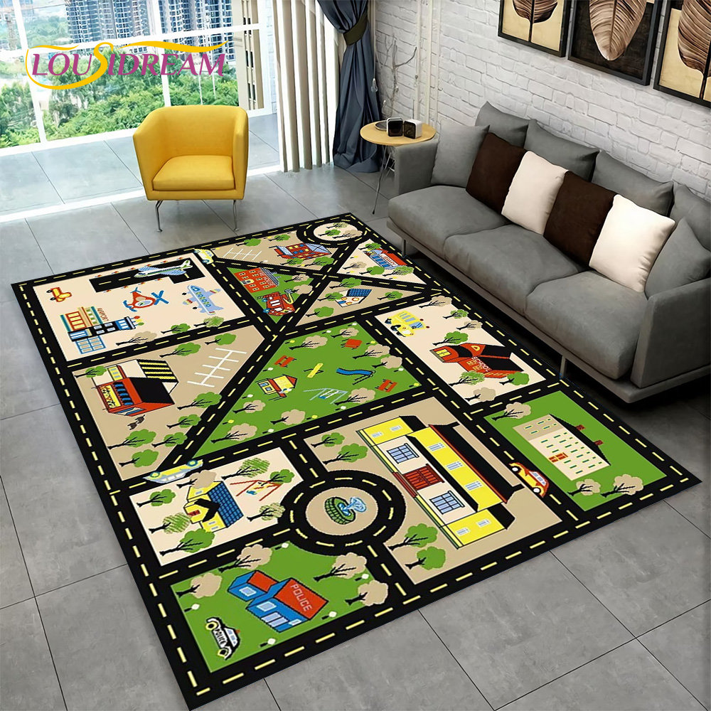 tapis de jeu pour trafic routier urbain sur zone de salle de décor de salon et de chambre polymères de sol non ald