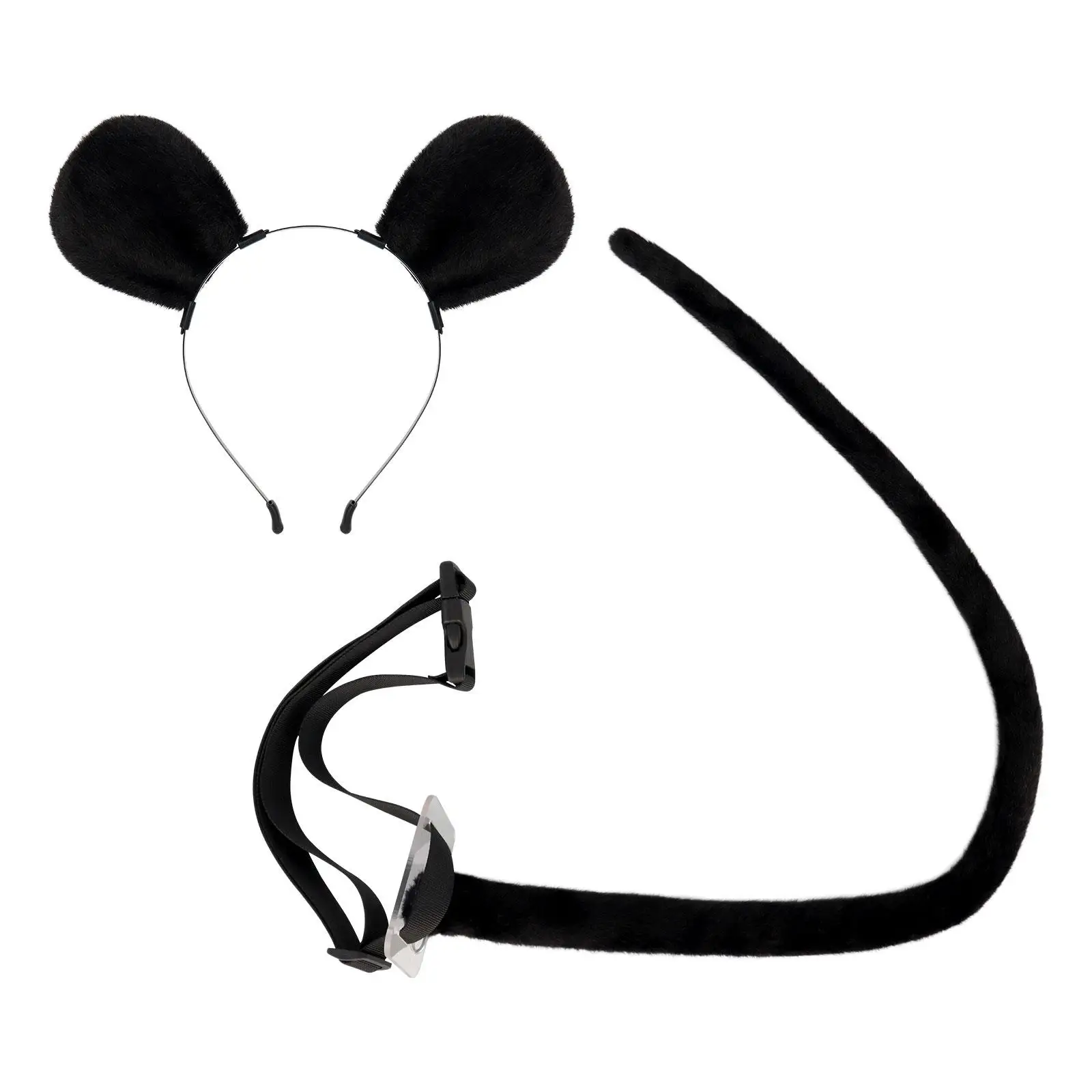Mouse Costume Mice Ears and Tail, Black 2Pcs Mouse Ears Headband and Tail for Animal Themed Parties, Performance, Halloween