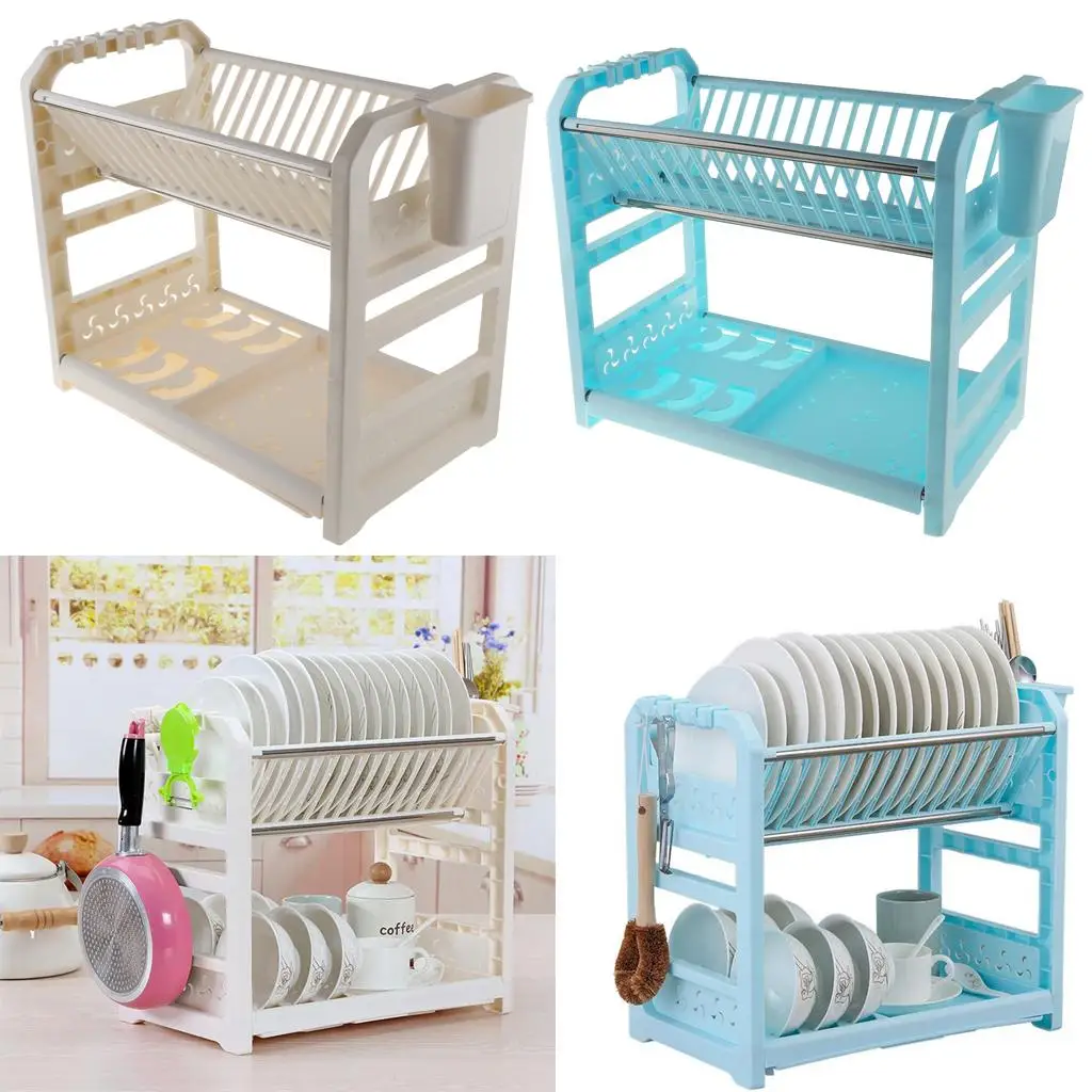 Dish Drying Rack Drainboard - Drainer and Cutlery Holder Organizer - Countertop Cooking Utensils Storage Container