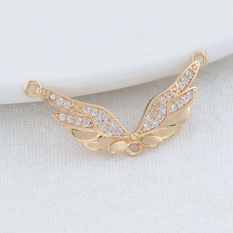 13*31,5mm 14 Karat Gold Messing mit Zirkon 3 Löcher Flügel Charms Anschlüsse Halskette Armband Schmuck Herstellung Zubehör – Detail 1