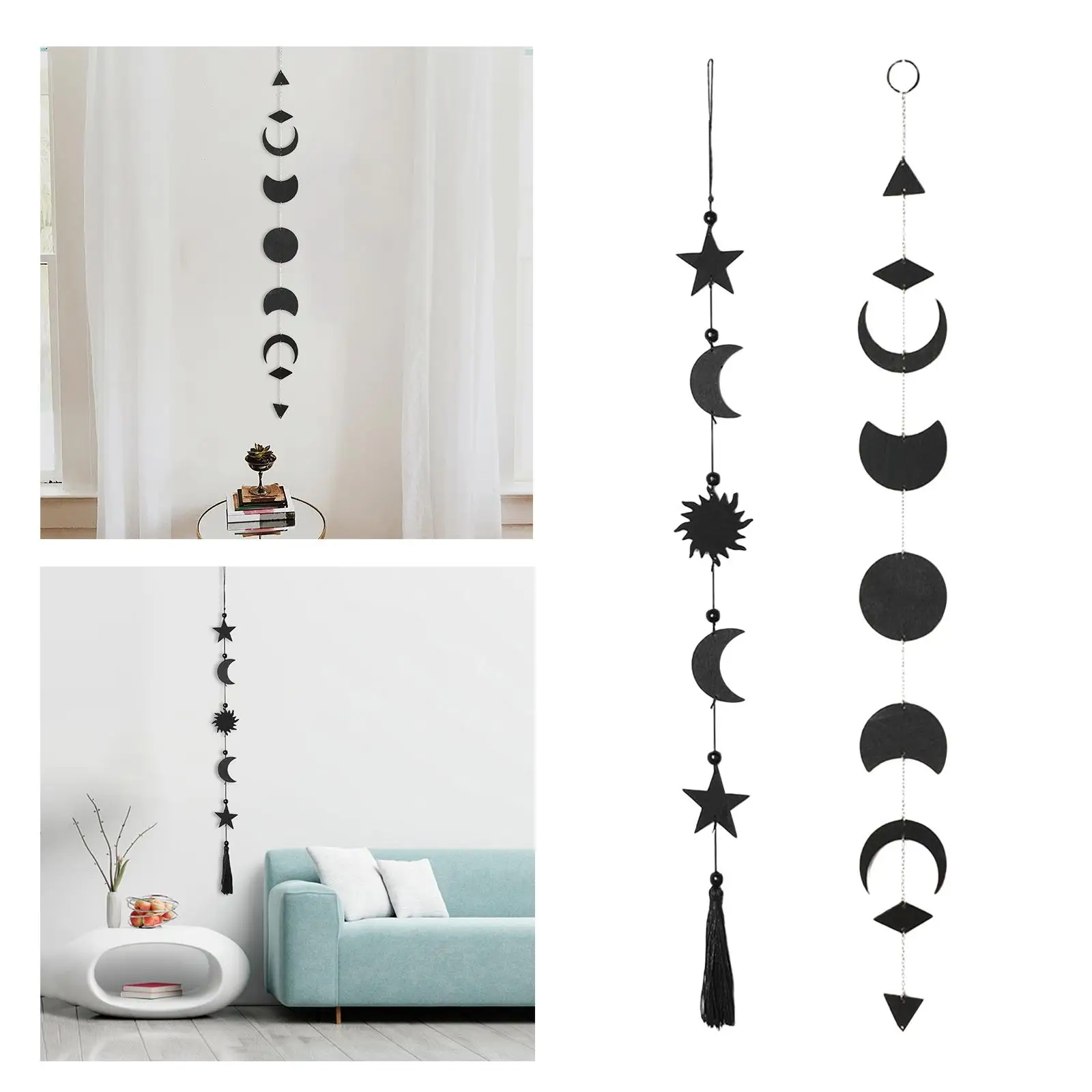 Acrylic Moon Decor Boho Wall Hanging Ornament Moon Phase Mirror for Living Room Apartment Nursery Office Decorations