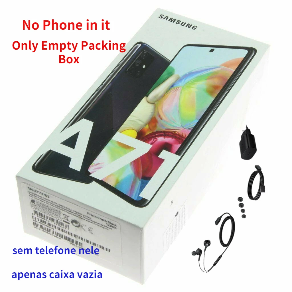 airpods usb c NO phone in it  Empty Packing Box Black Genuine Samsung Galaxy A71 Retail Box or with earphone OTG Converter Cable  A71 Charger 65 watt fast charger