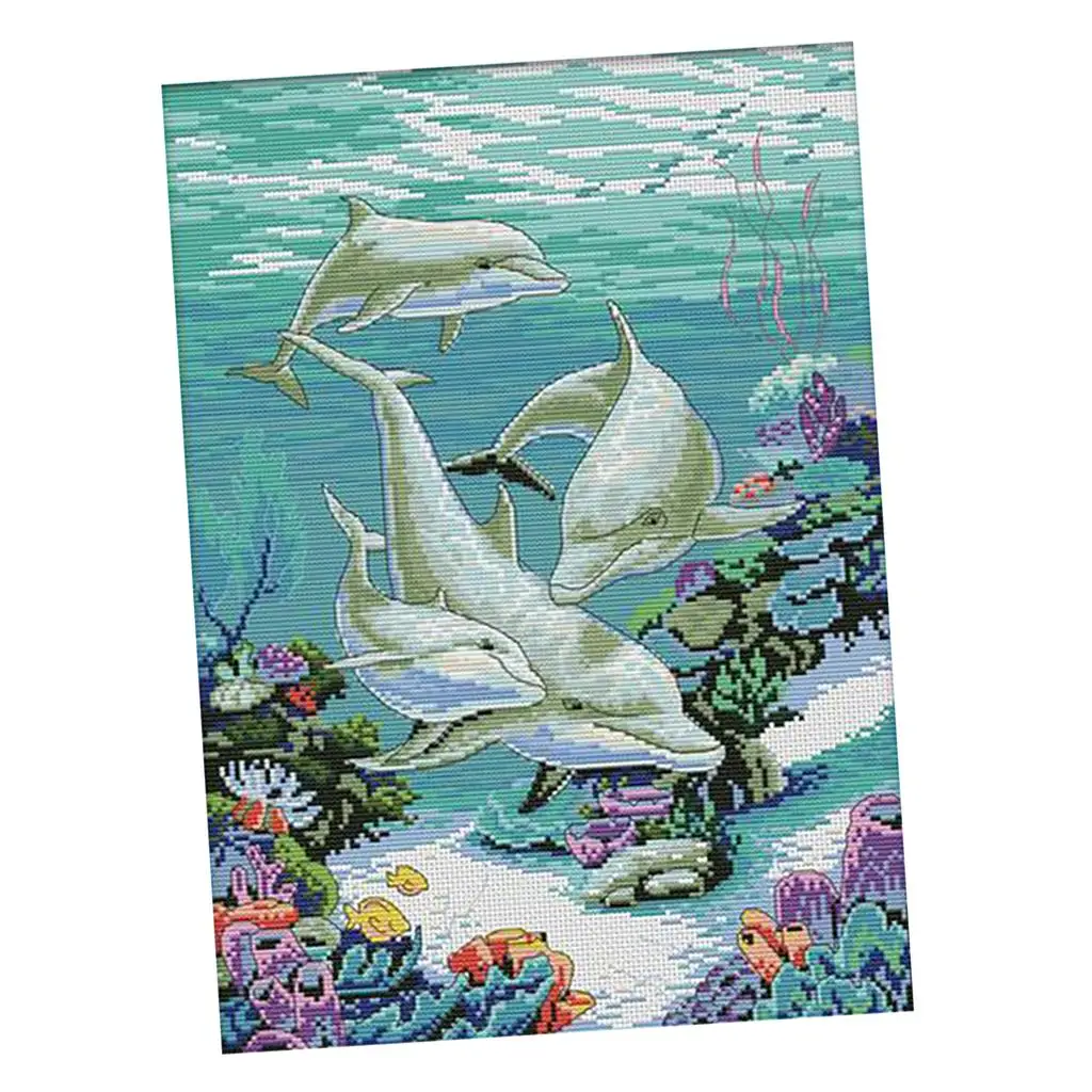 DIY Stamped  stitch Pre-Printed Sea Animals Pattern Embroidery Kits