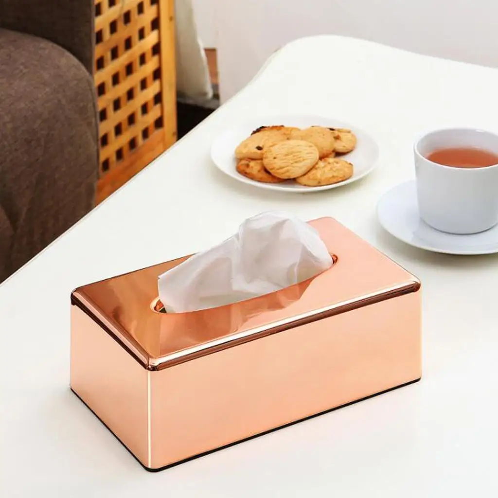 Office Car Tissue Box Napkin Holder Home Organizer Storage Case Rose Gold