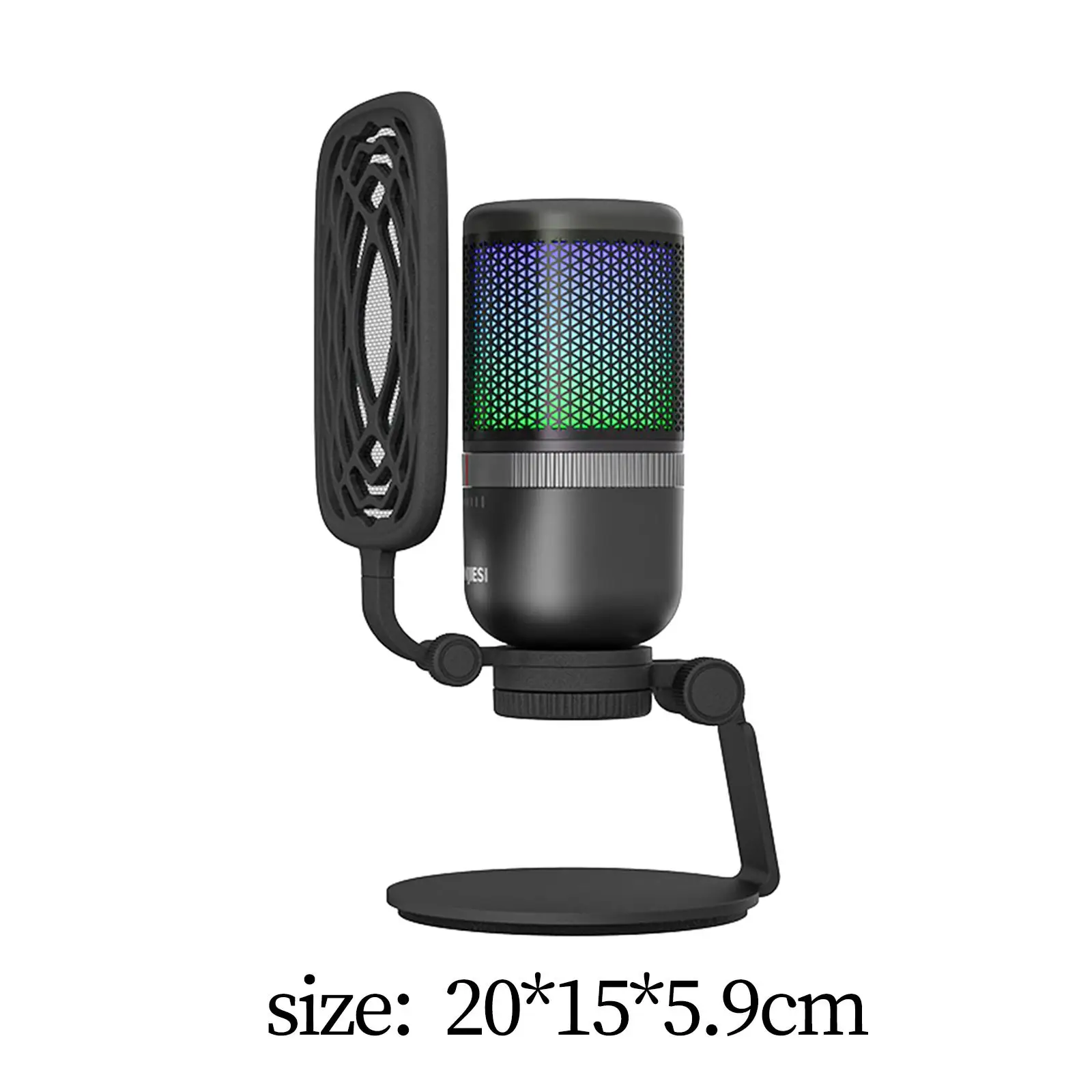 USB Microphone 90 degree Adjustable Tilt Angle Sound Control Colorful RGB Light Plug and Play Studio and Computer Condenser Mic