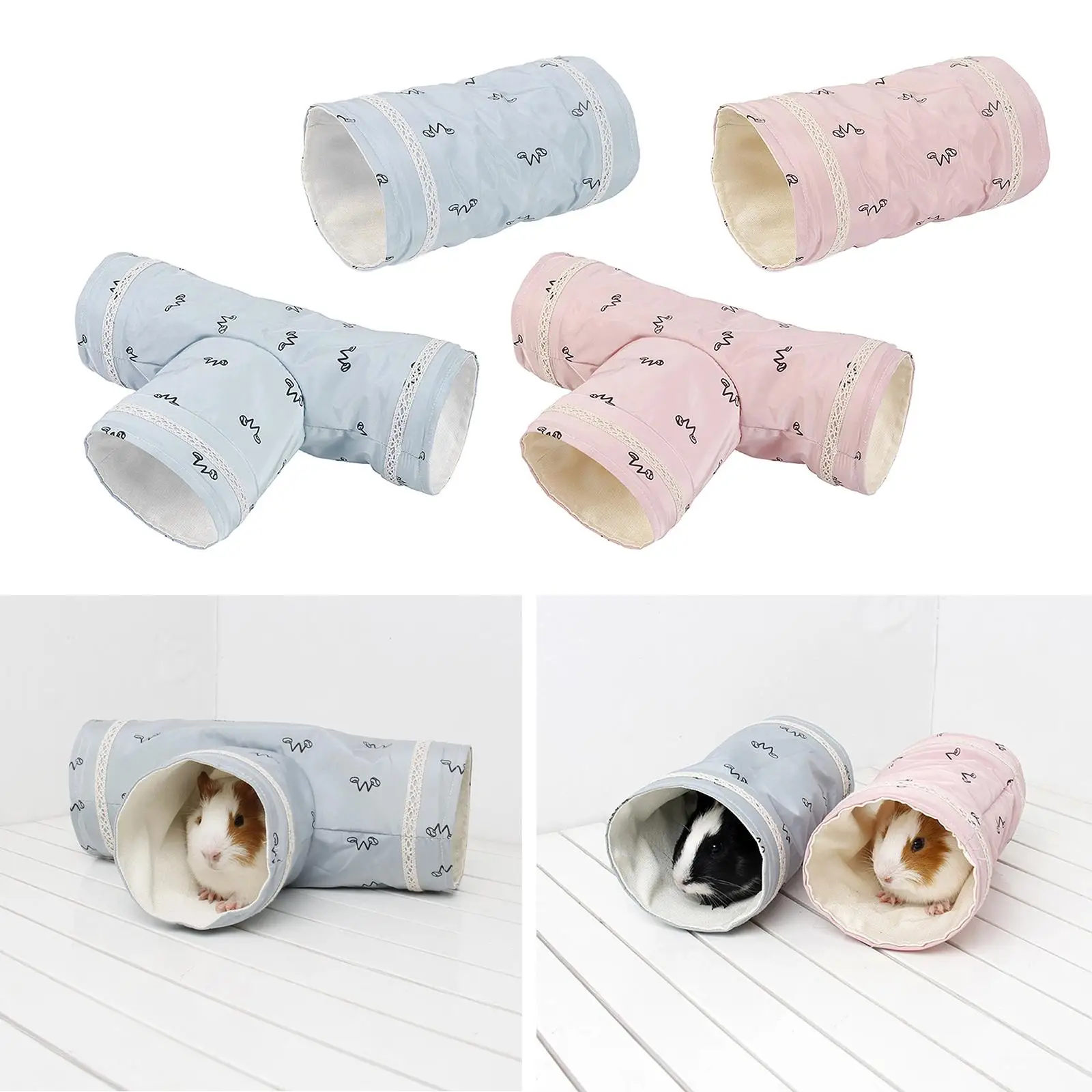 Bunny Tunnels Tubes 2-Way/3-Way Collapsible Bunny Hideout Small Animal Activity Tunnel Toys for Dwarf Rabbits Guinea Pigs Kitty