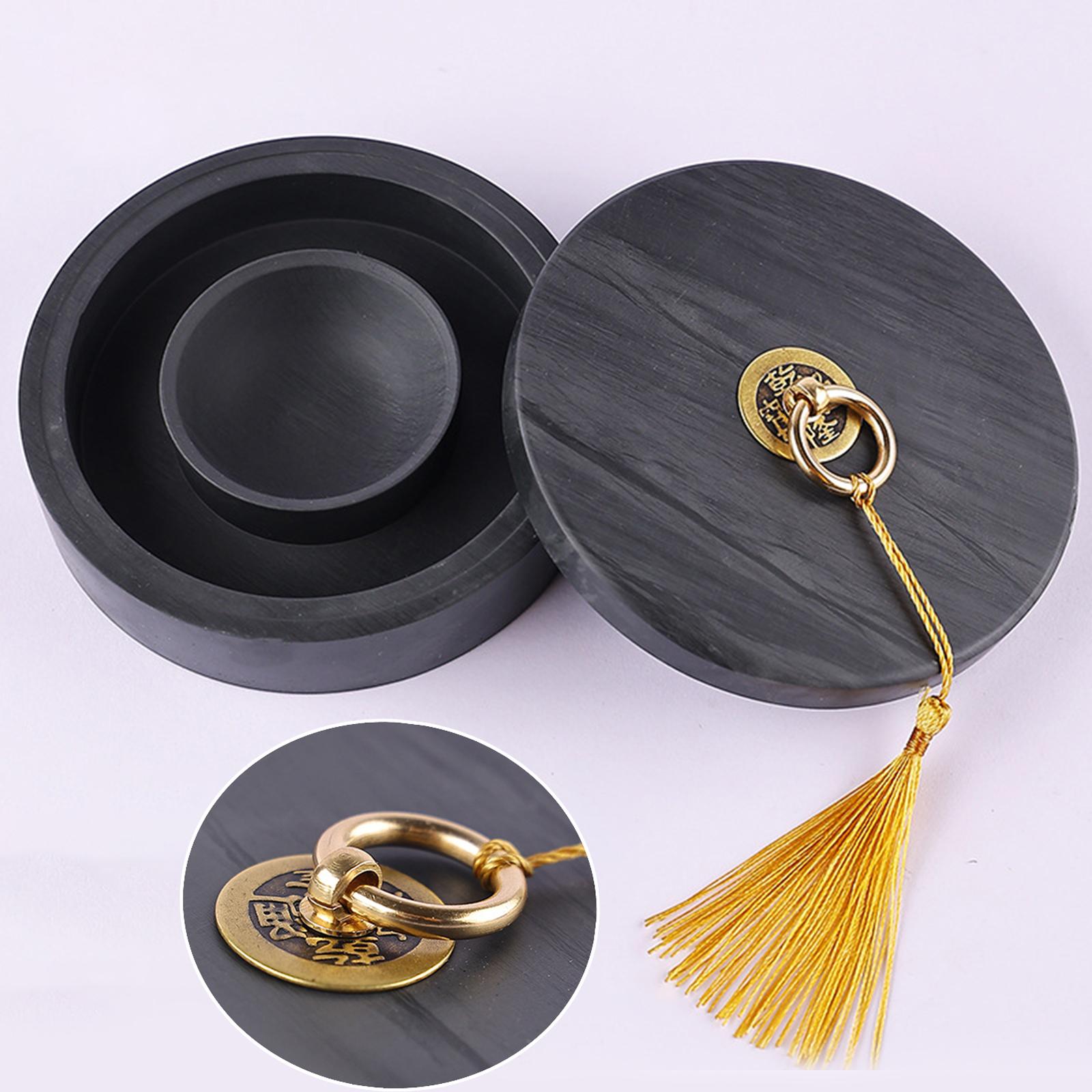 Calligraphy Inkstone with Lid Inkslab Storage Painting Tool Grinding Stone Plate Sumi Ink Stone for Chinese Adults Gifts Drawing