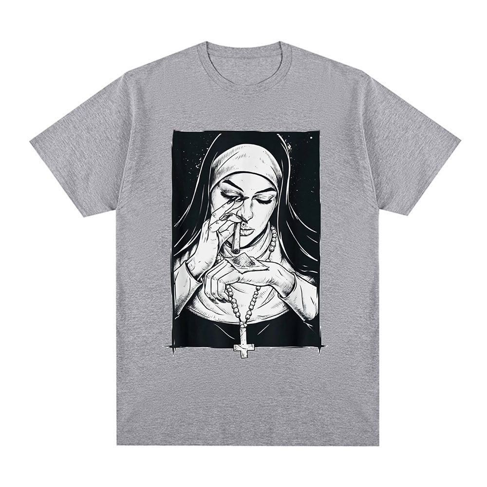 Lustige Teufel unheil ige Nonne T-Shirt Harajuku lässige Baumwolle T-Shirt Sommer Männer Damenmode coole übergroße T-Shirts Streetwear – Detail 7