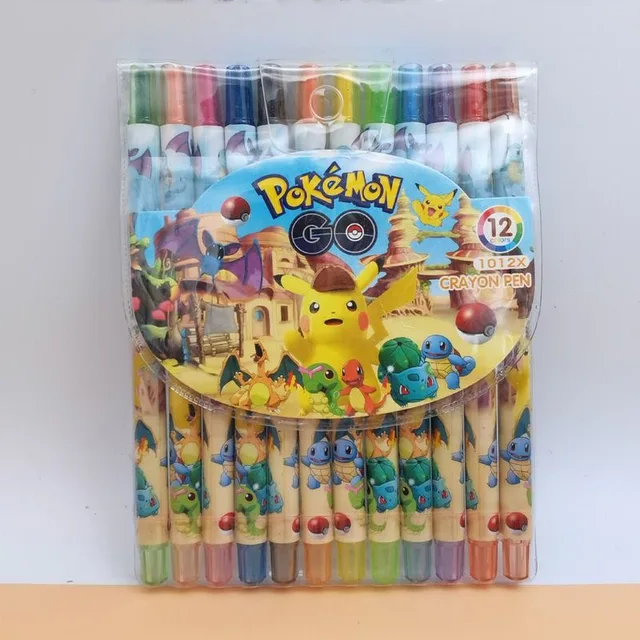 Pokemon Anime Figure Pikachu Rotating Kids Crayon 12 Colors Cartoon Student  Painting Pen School Supplies Children's Stationery
