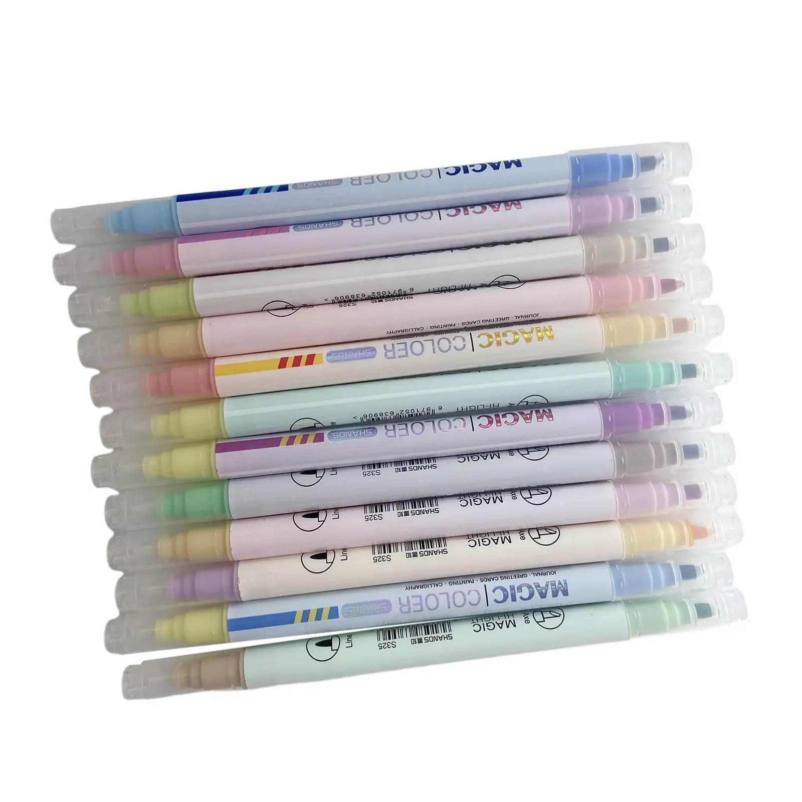 12x Marker Pens Highlighter Pen Portable Office Supplies Double Tip for Drawing Art Project Diaries Journaling Calendar Doodling