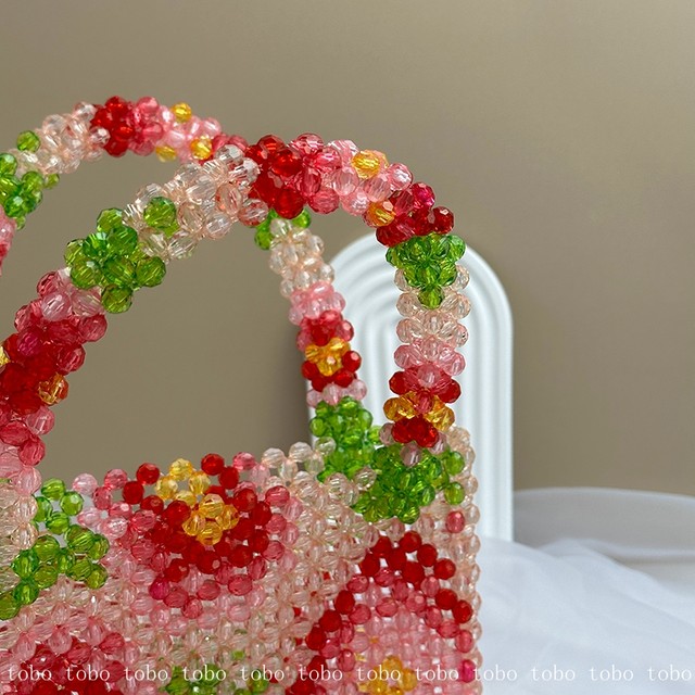 Pearl Beaded Bag With Flower Pattern Designer Brand Clear Acrylic 