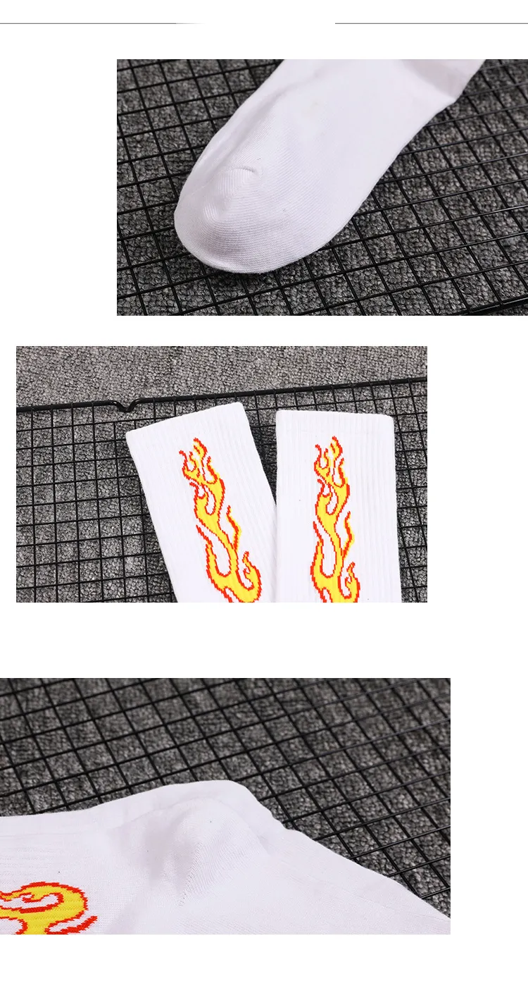 1 Paar neue Trend der Herrensocken Schwarz Weiß Burning Flame Hip-Hop Blaze Power Torch Hot Streetwear Skateboard – Detail 8
