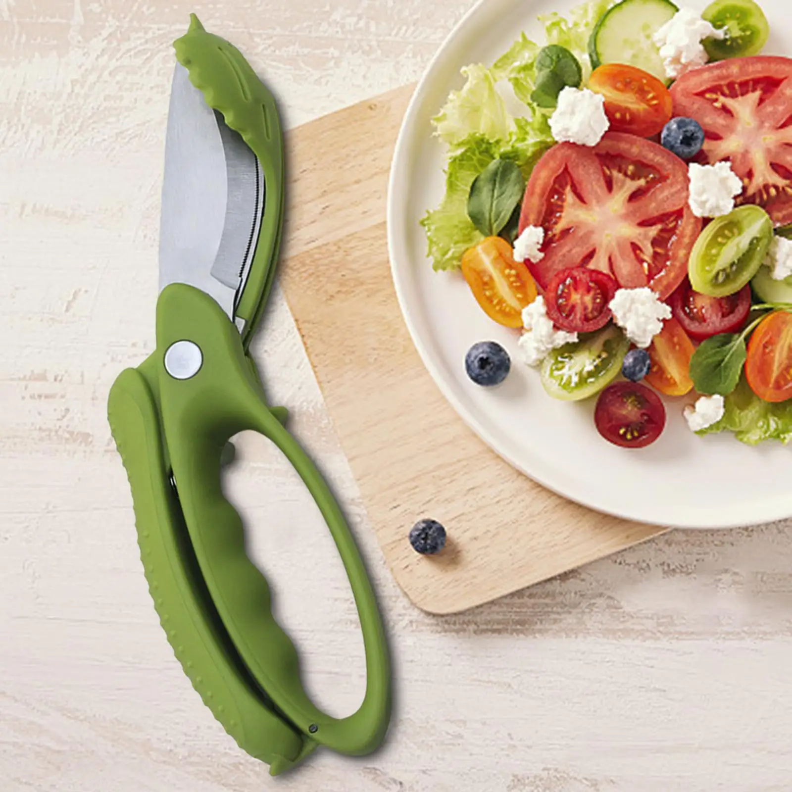Salad Scissors Portable Stainless Steel Double Blade Kitchen Tool Salad Cutter Chopper Scissors for Lettuce Vegetable Cucumbers