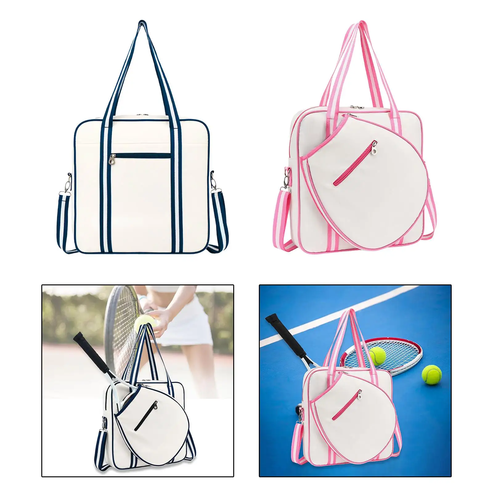 Tennis Racket Shoulder Bag Travel Tote Bag Sturdy Stylish Multipurpose 15x4x15inch with Front Pocket for Outdoor Activities