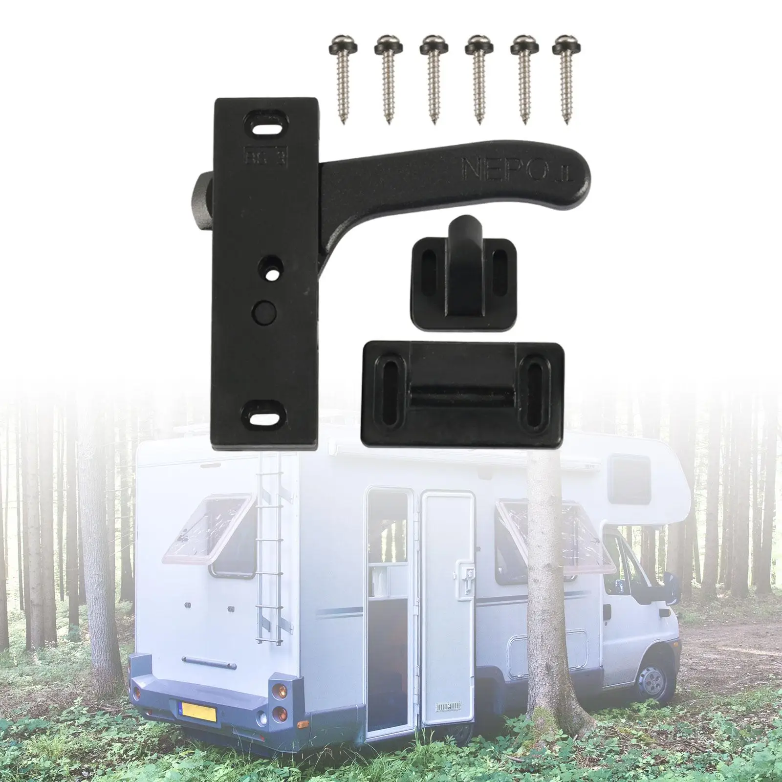 Black RV Screen Door Latch Replaces Accessory Assembly Camper Door Latch Right Hand Handle Kit for Travel Trailer Camper RV