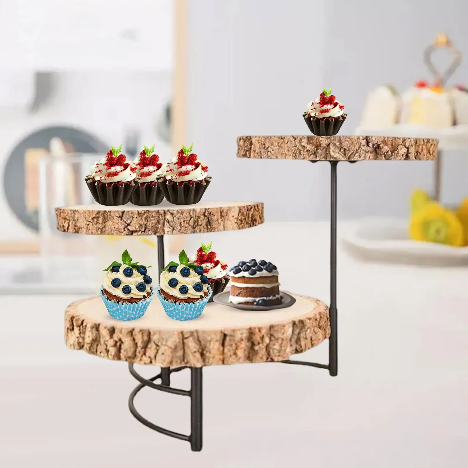 Solid Wooden Tray 3 Tier Serving Platter Fruit Dessert Tray Household Cake Pedestal Stand Wedding Dessert Birthday Cake