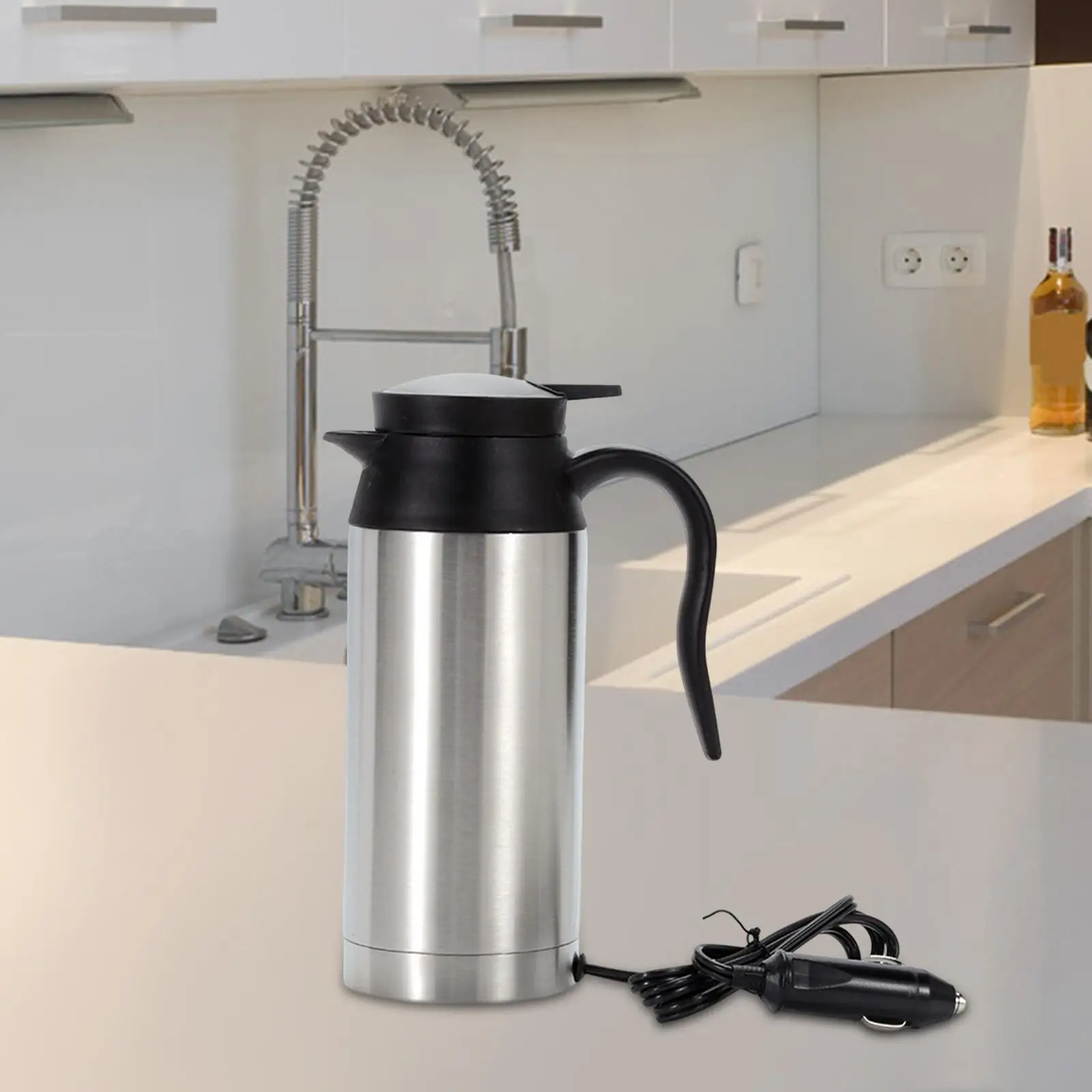Portable 750ml Stainless Steel Electric Car Kettle Heating Cup Easily Clean ,Good Sealing Performance to Keep Water Warm