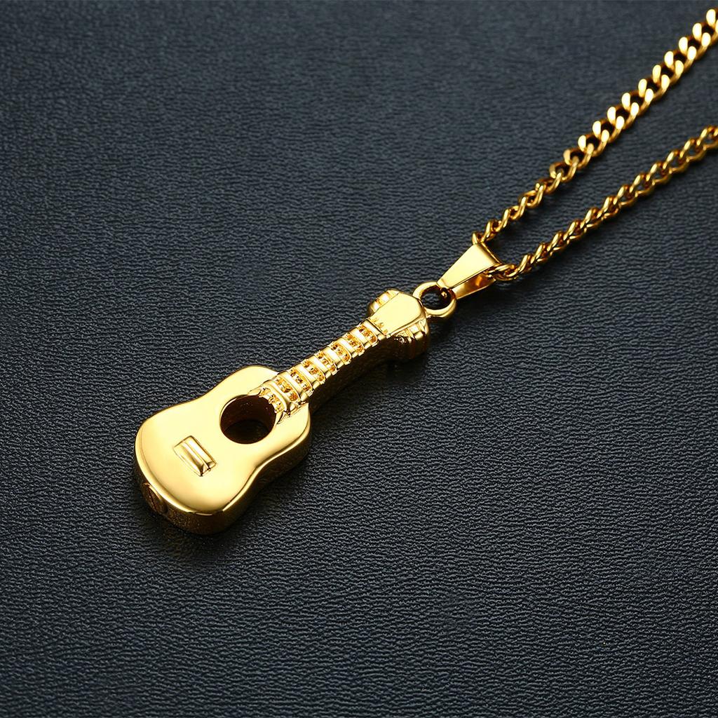 Guitar Cremation Urn Necklace Music Instrument Locket Chain Memorial Pendant Keychain for  Mom & Dad