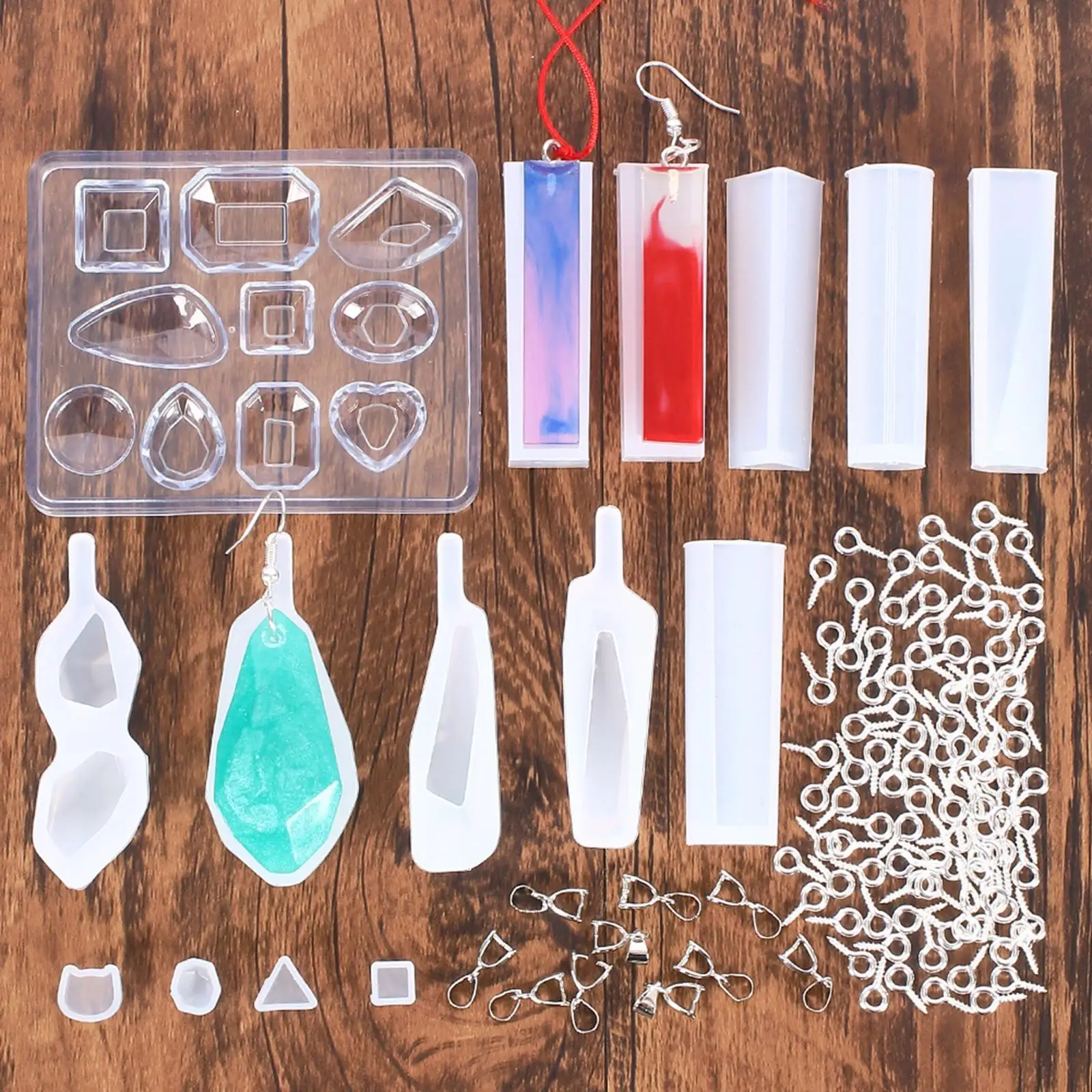 15x Crystal Epoxy  DIY  DIY Jewelry Making Crafts Silicone  for Necklace Bracelet Keyrings Charms 100x Screw Eye Pins