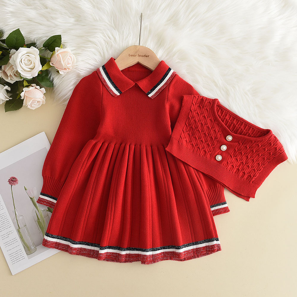 3-7 Jahre Alte Koreanische Version Marineblaues Süßes und Niedliches Mädchenkleid Herbst- und Winter-Strickkleid mit Langen Ärmeln für Kinder – Detail 10