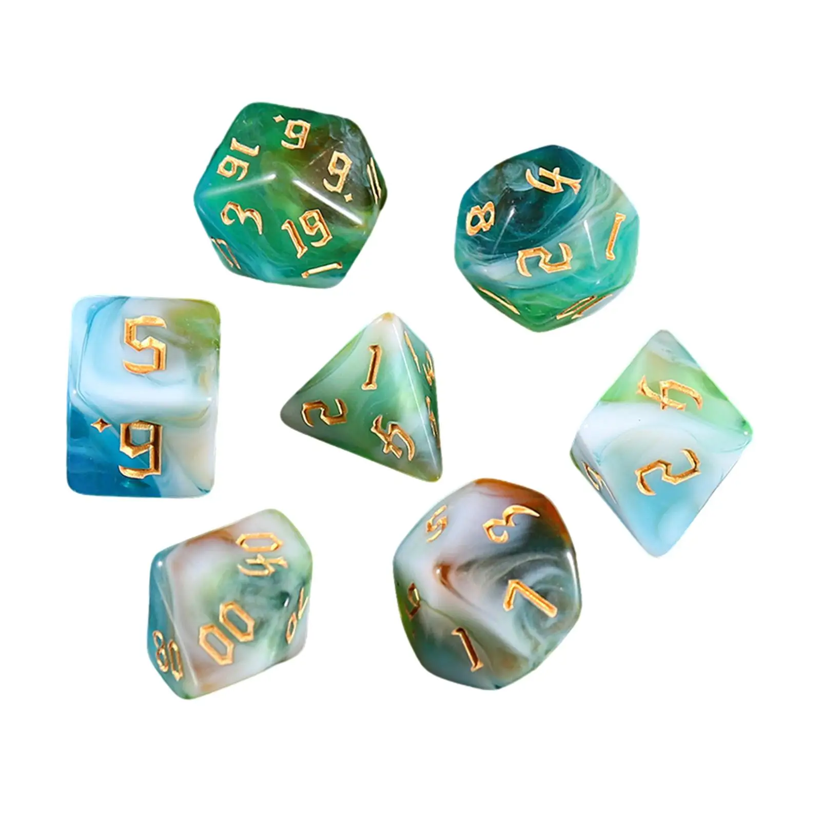 7x Multi Sided Dices Table Games Party Toys Acrylic Dices D4 D8 D10 D12 D20 Dices for RPG Role Playing Teaching Card Games