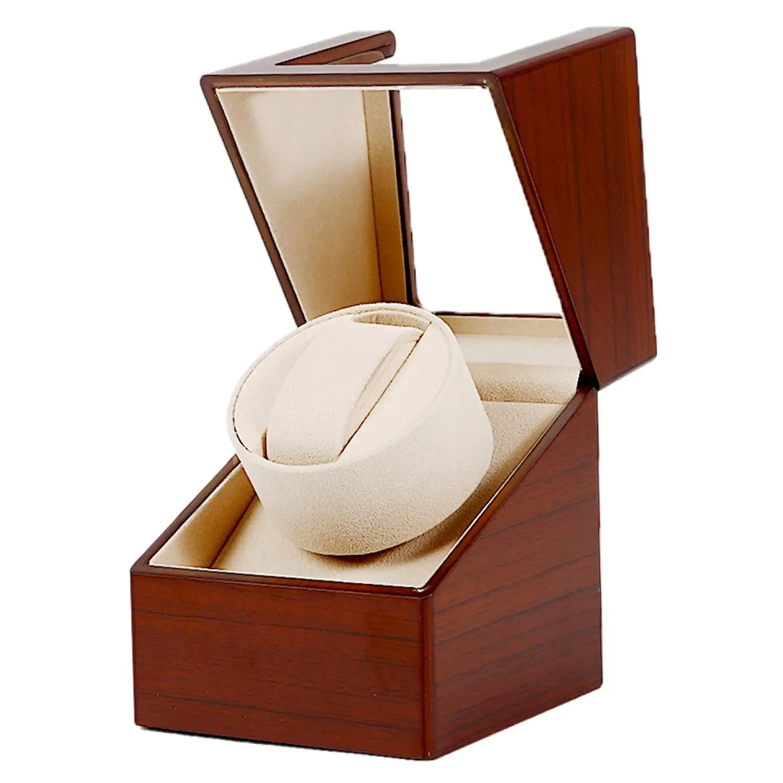 Automatic Single Watch Winder AC Adapter Wooden with View Window Flexible s Winding Storage Case for Women/Men`s Watches