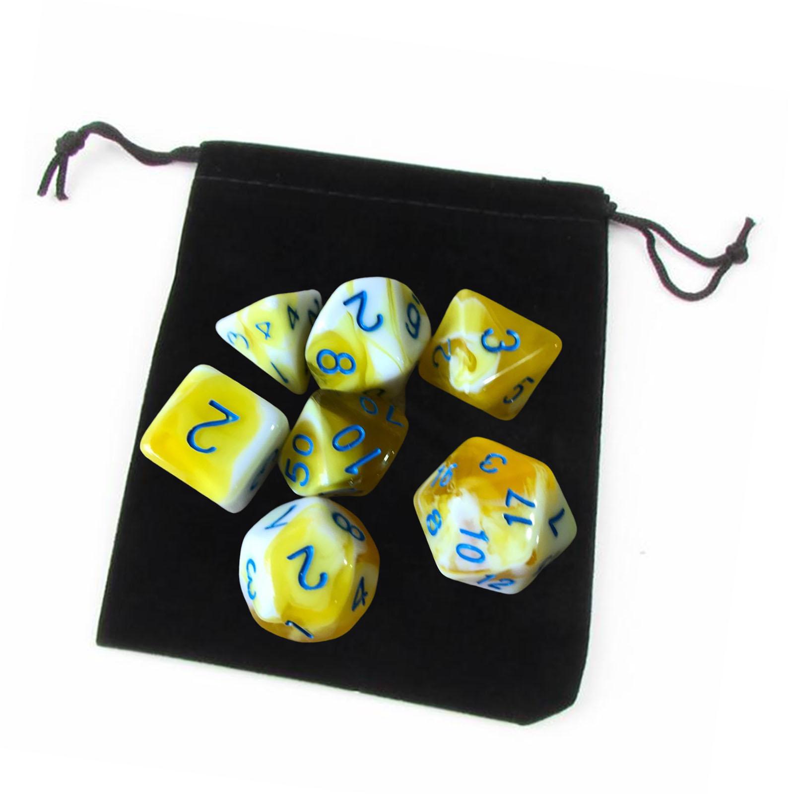 Set of 7 Polyhedral Dices Set D8 D10 D12 D20 with Pouch for DND RPG