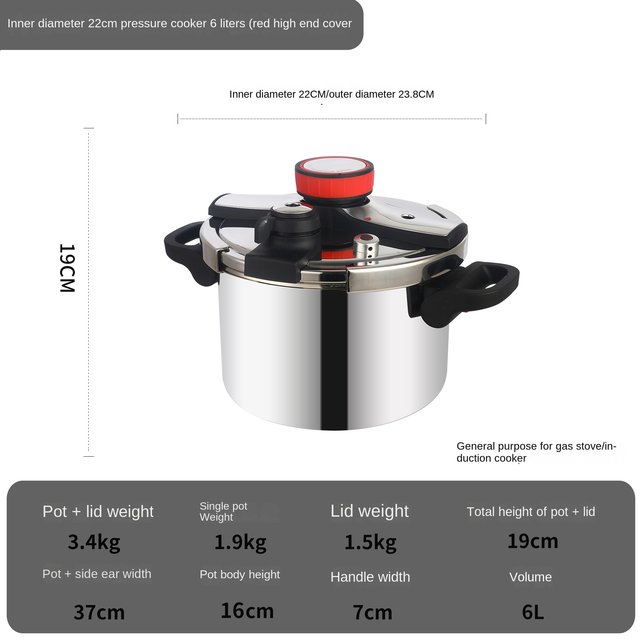 pressure cooker pot 6 liters induction Italy –