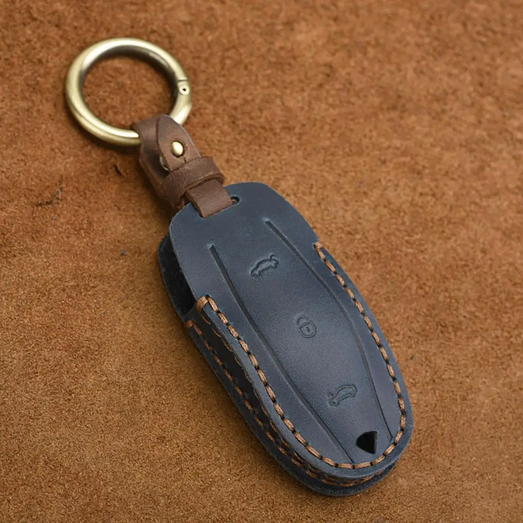 Leather Key Fob Buttons Holder for Tesla/S/x/Y Key Case