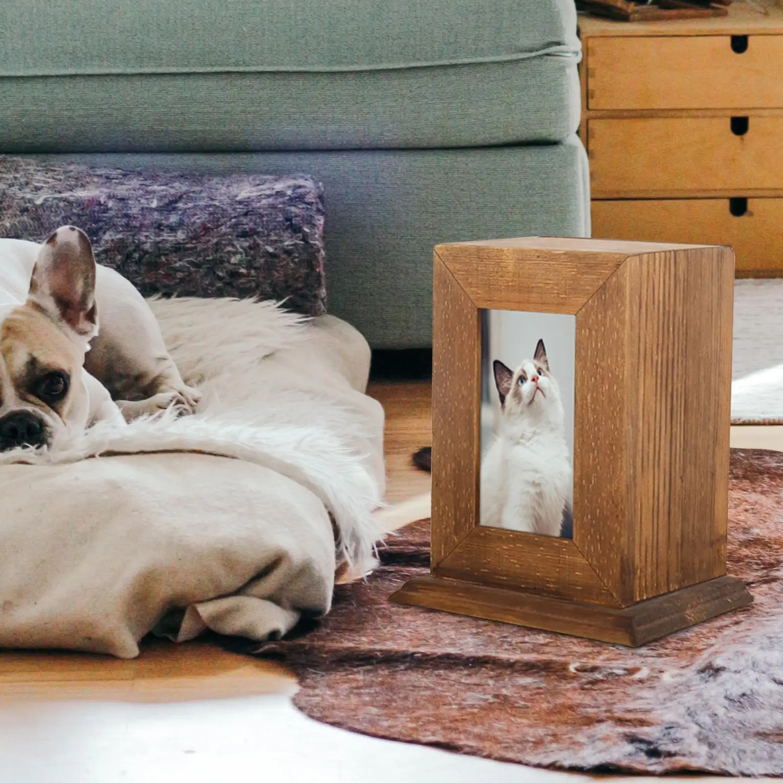Wooden Pet Urn for Dogs Cats, Memorial Keepsake Funeral, Photo Frame Commemorate Cinerary Casket