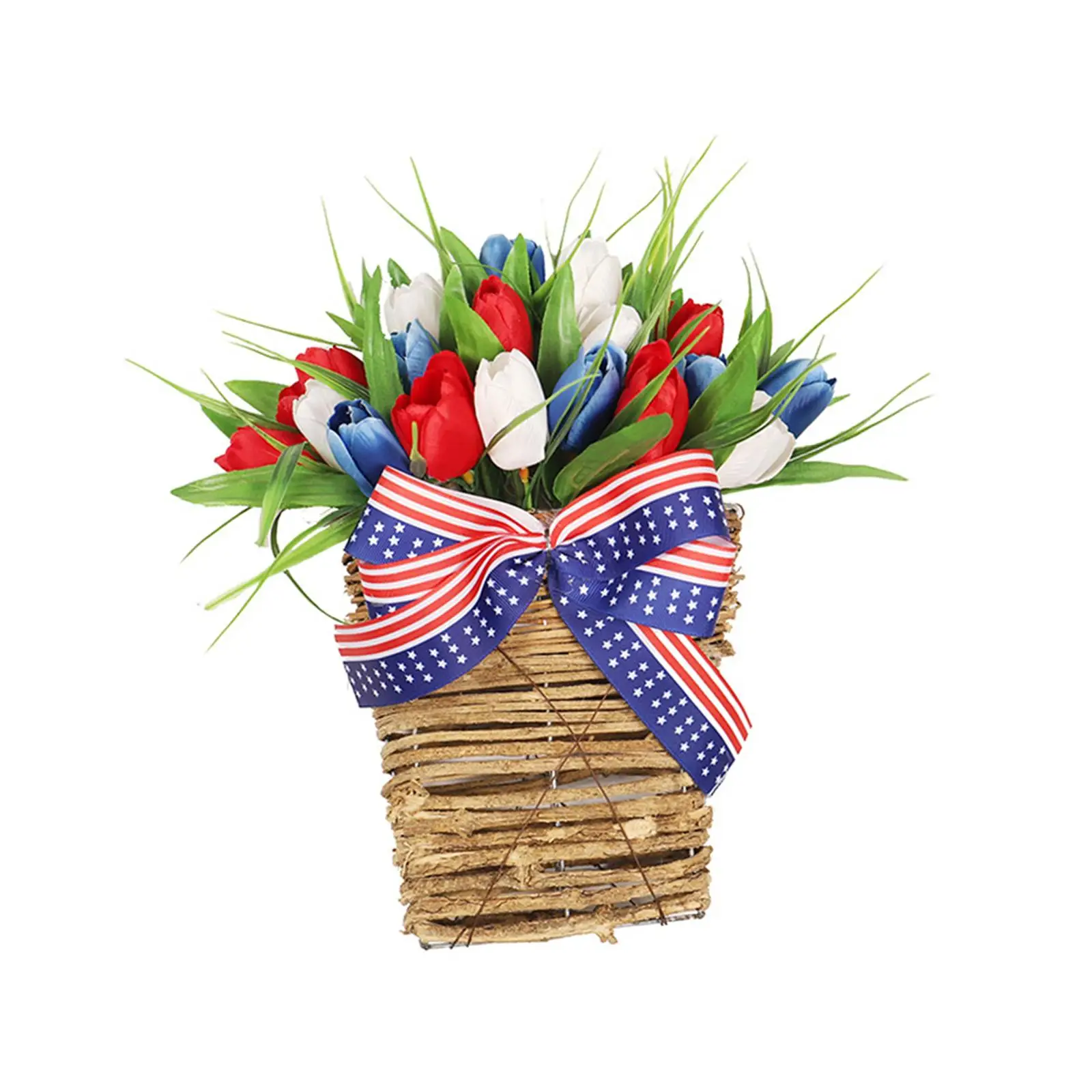 Patriotic Independence Day Wreath Decorative Greenery Handmade Hanging Ornament
