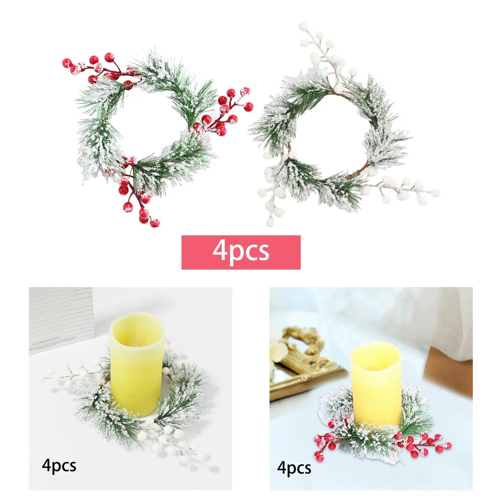 4Pcs Tea Light Candle Ring Wreath Greenery Wreath Candle Ring Small Boho Wreath for Dinner Festival Easter Valentine`s Day Party