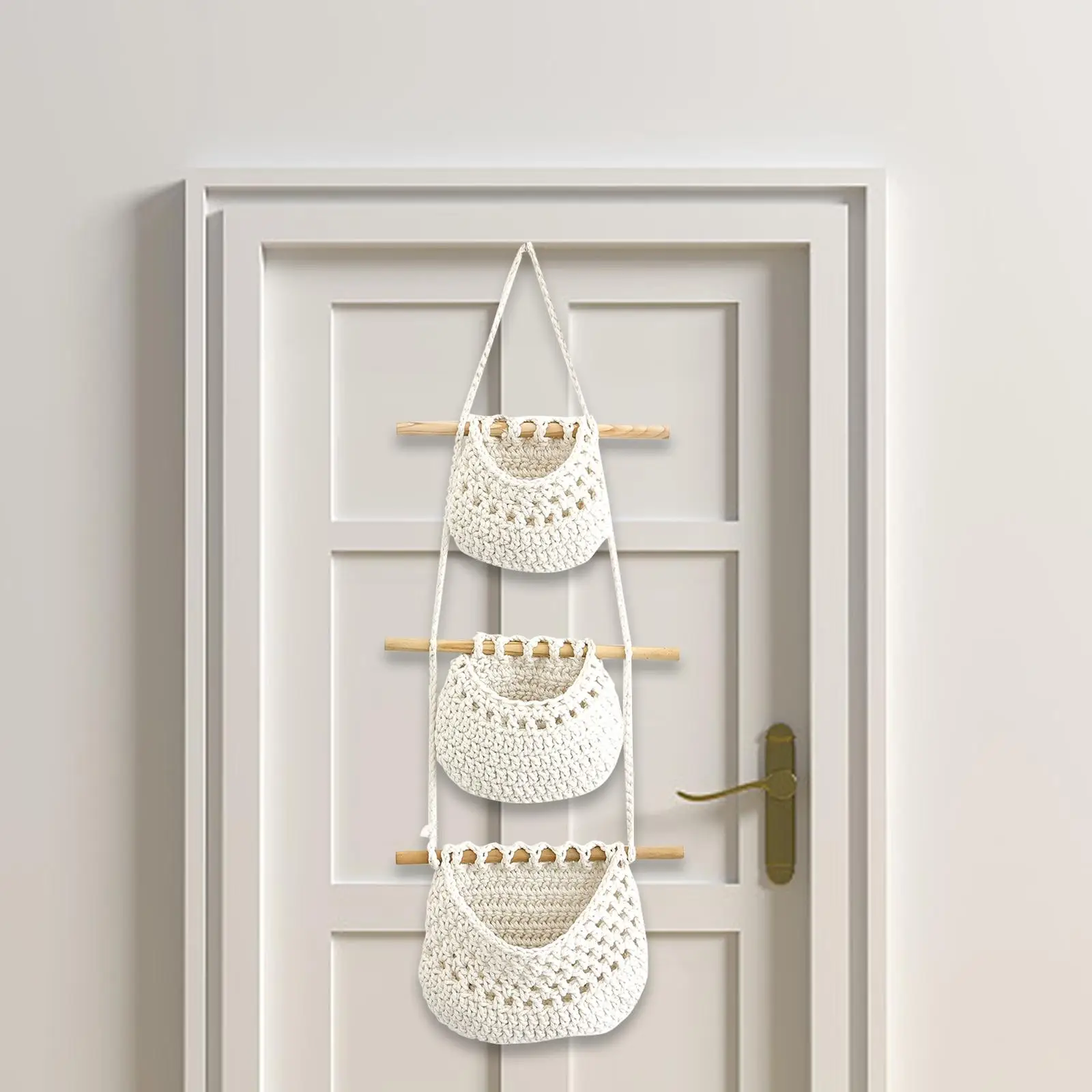 Hand Woven Hanging Wall Basket Wall Planter Holder Kitchen Organizer Boho Style