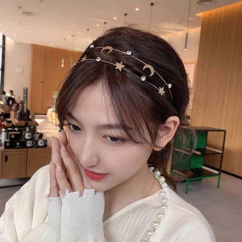 M2EA Haarband mit Mond Sterne Decor Dünne Seite Shinning Multi Layered Stirnband für Mädchen Hochzeit Party – Detail 2