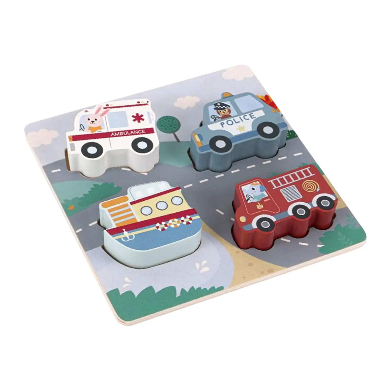 Wooden Jigsaw Peg Puzzle Toy Traffic Sound Colorful for Activity Gift