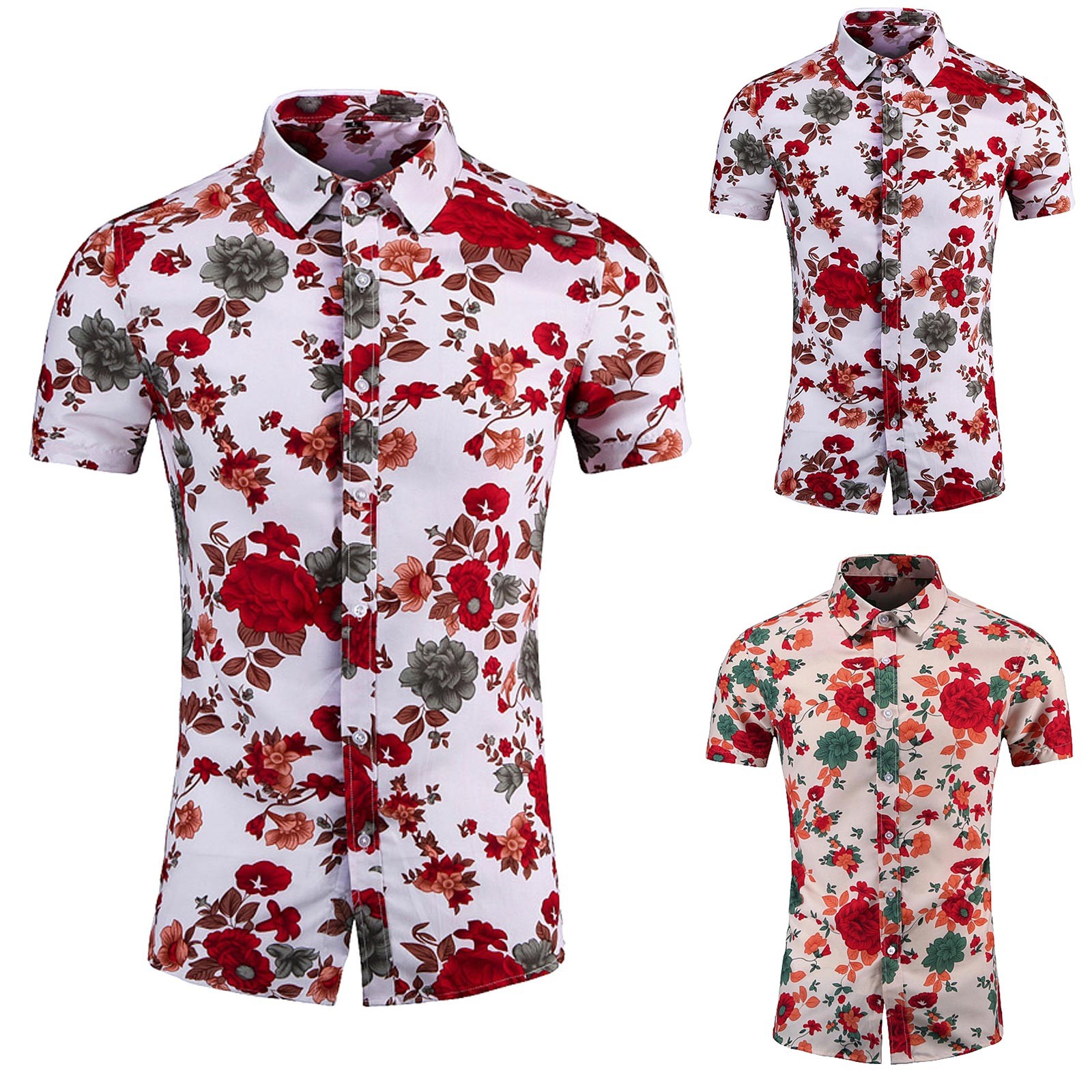 Description Picture 2 of itemPrint Shirt For Man Fashion Lapel Short Sleeves Blouse Casual Cardigan Summer Thin Tops Male Blouse Single Breasted Shirts