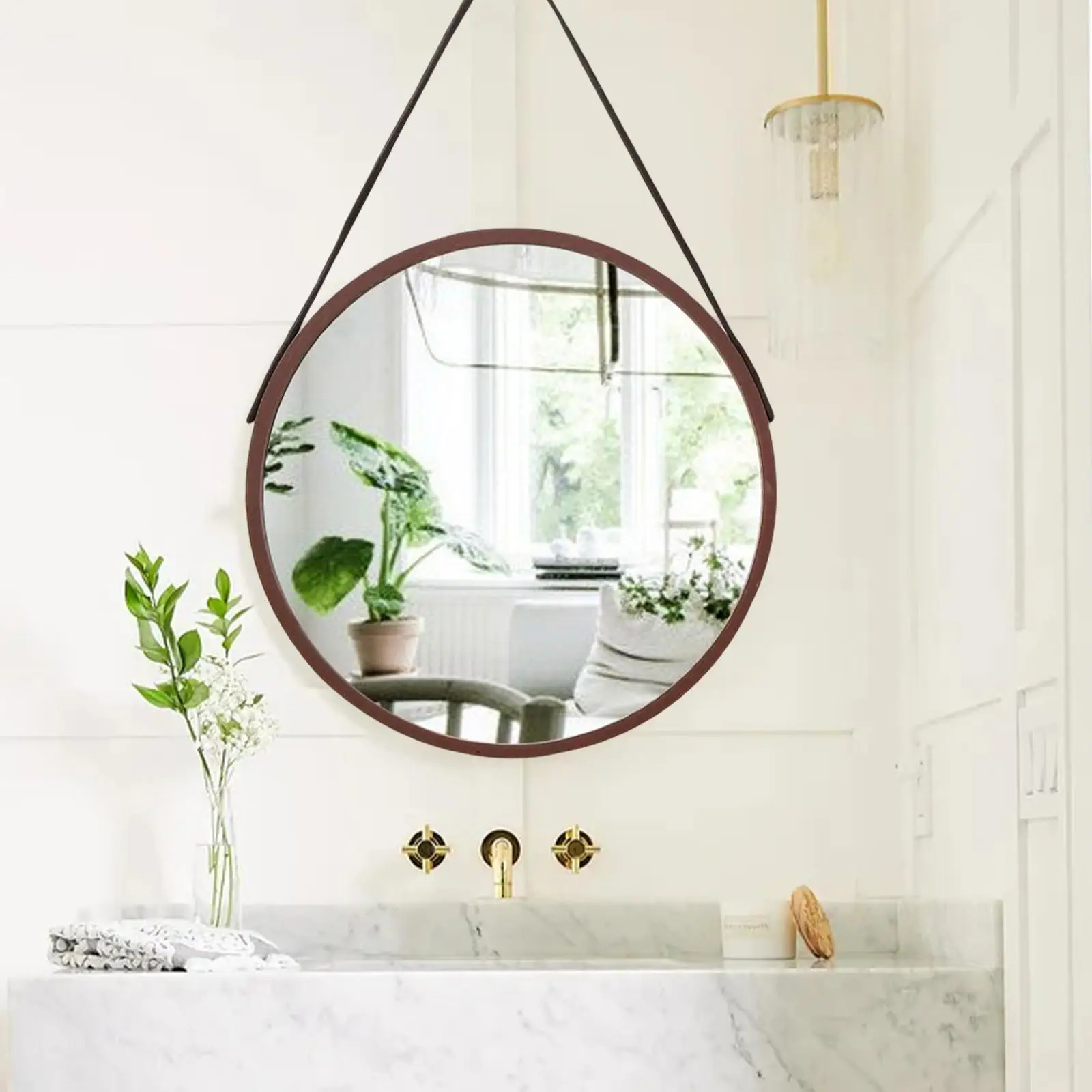 Hanging Mirror Makeup Mirror Wall Mounted Wood Framed Ornament Circle  for Salon Toilet Dorm Farmhouse Decorative