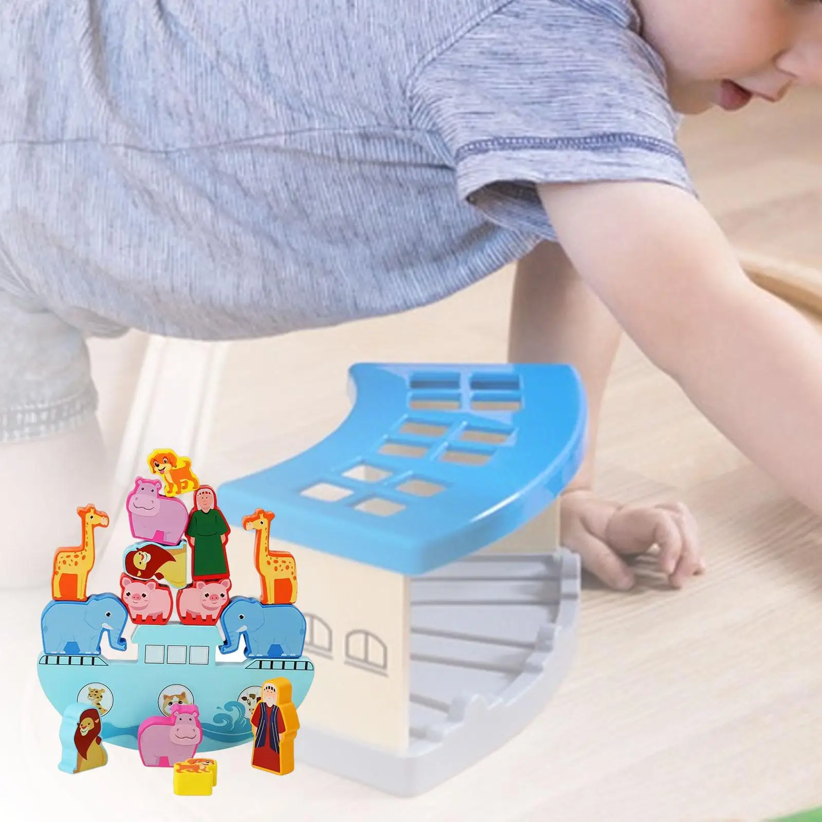 Montessori Wooden Stacking Blocks Balancing Games Puzzle Toys Learning Toys Motor Skills for Toddler Kids Birthday Gifts