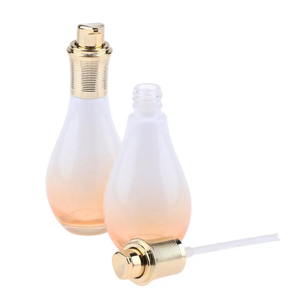 Empty Refillable Glass Lotion Pump Bottle Cosmetic Container 2pcs