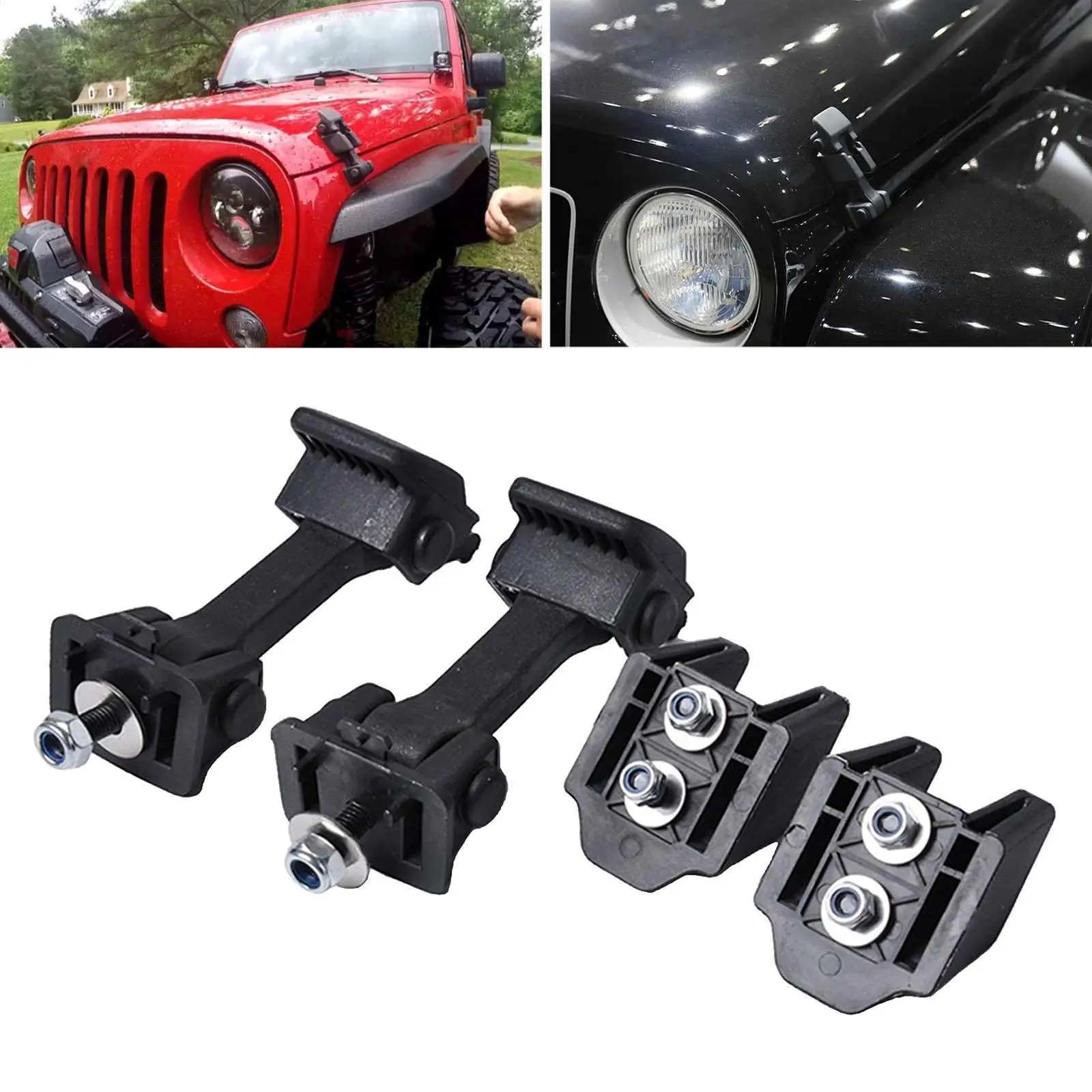 1 Pair of Hood Locks Catch Kit Shockproof Locking Hood for for  for JK 2007 Accessories Black