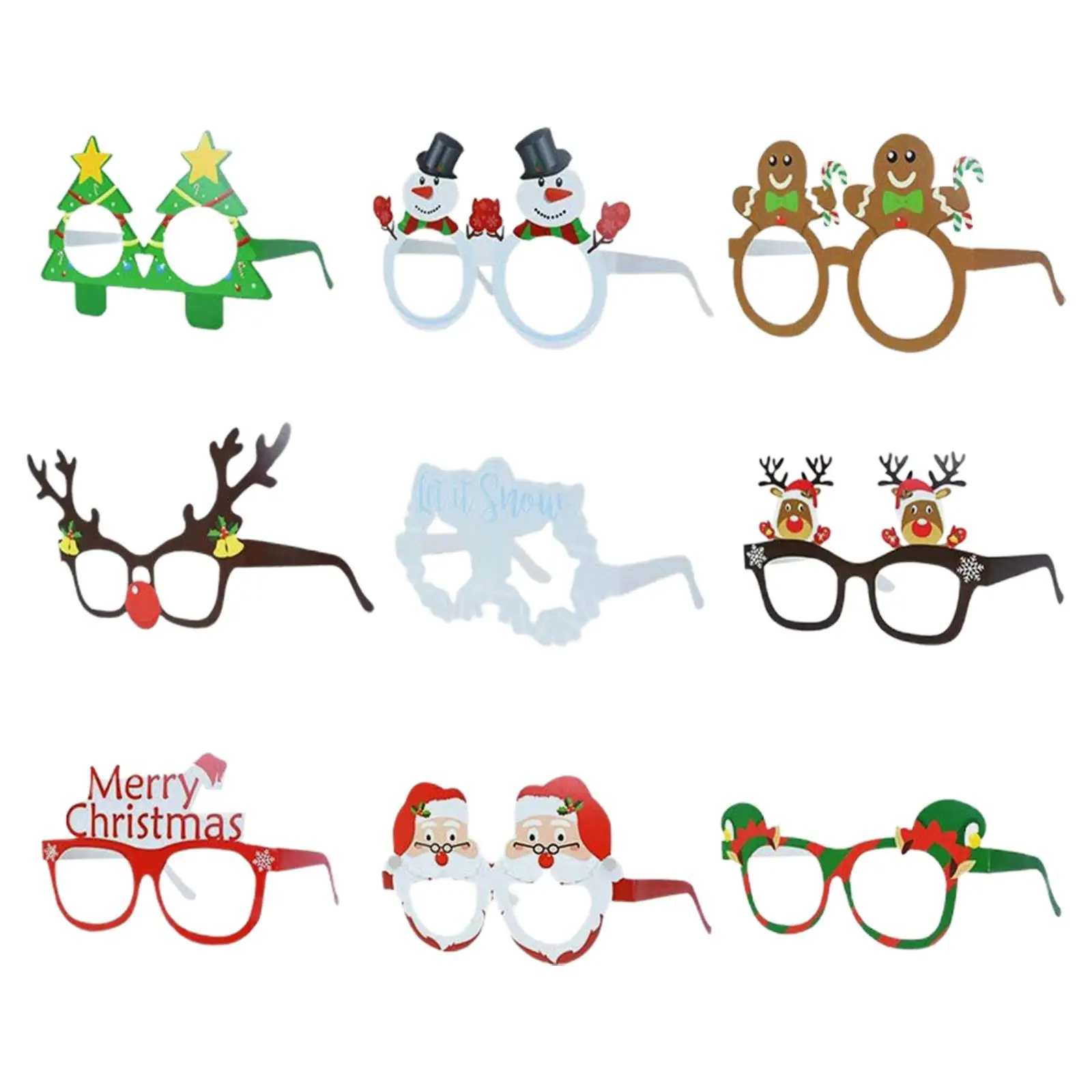 9 Pieces Xmas Glasses Frame Christmas Paper Eyeglasses Navidad Gifts Holiday Supplies for Kids Adults Merry Chrismtas Glasses