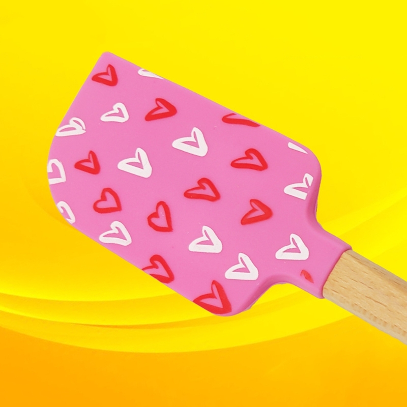 Title 5, Heart Cake Cream Silicone Spatula Wooden Handle...