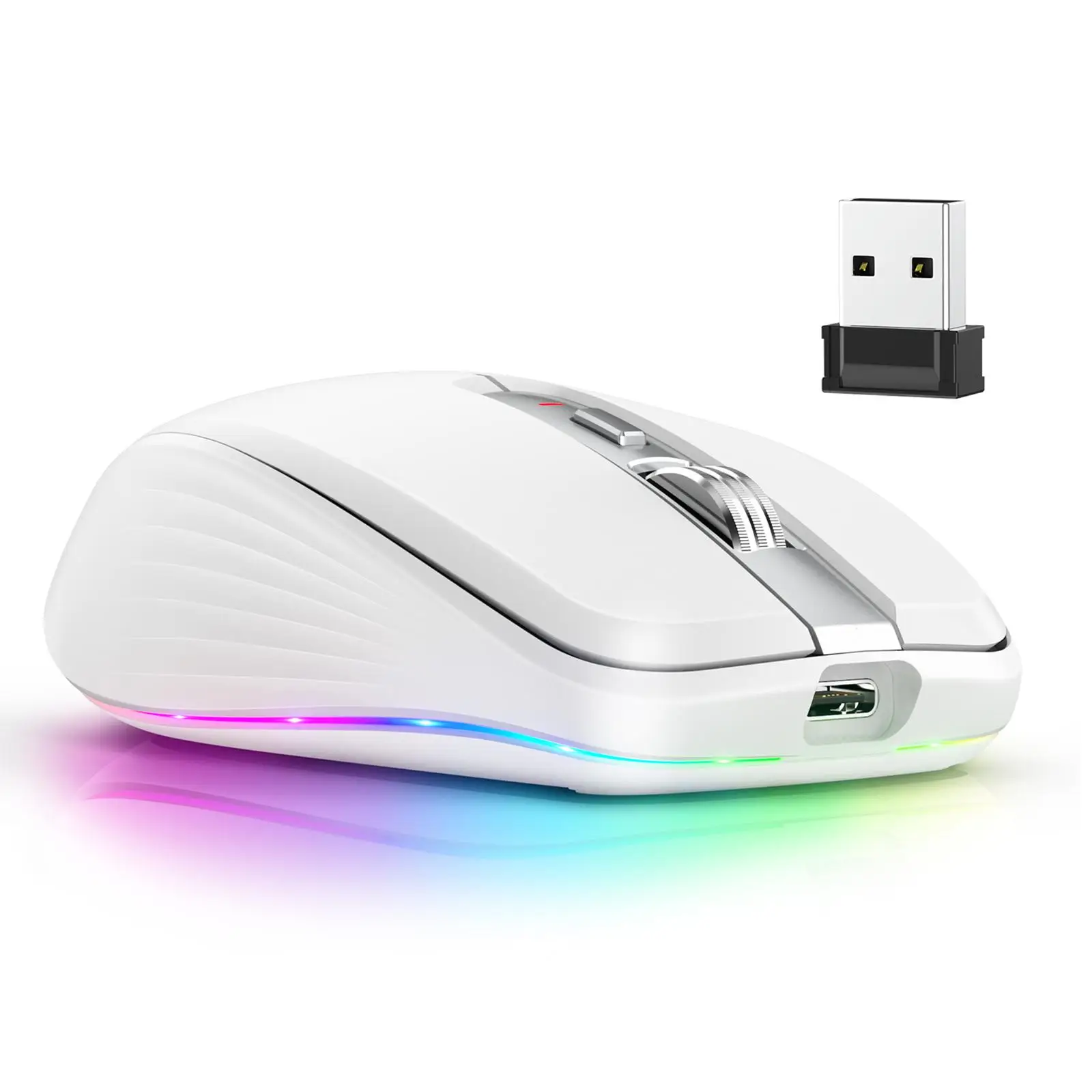 Portable Mini Mouse with USB Receiver 4 Adjustable DPI RGB Light 6 Buttons Silent Mute Cordless Optical Mouse for Laptop PC