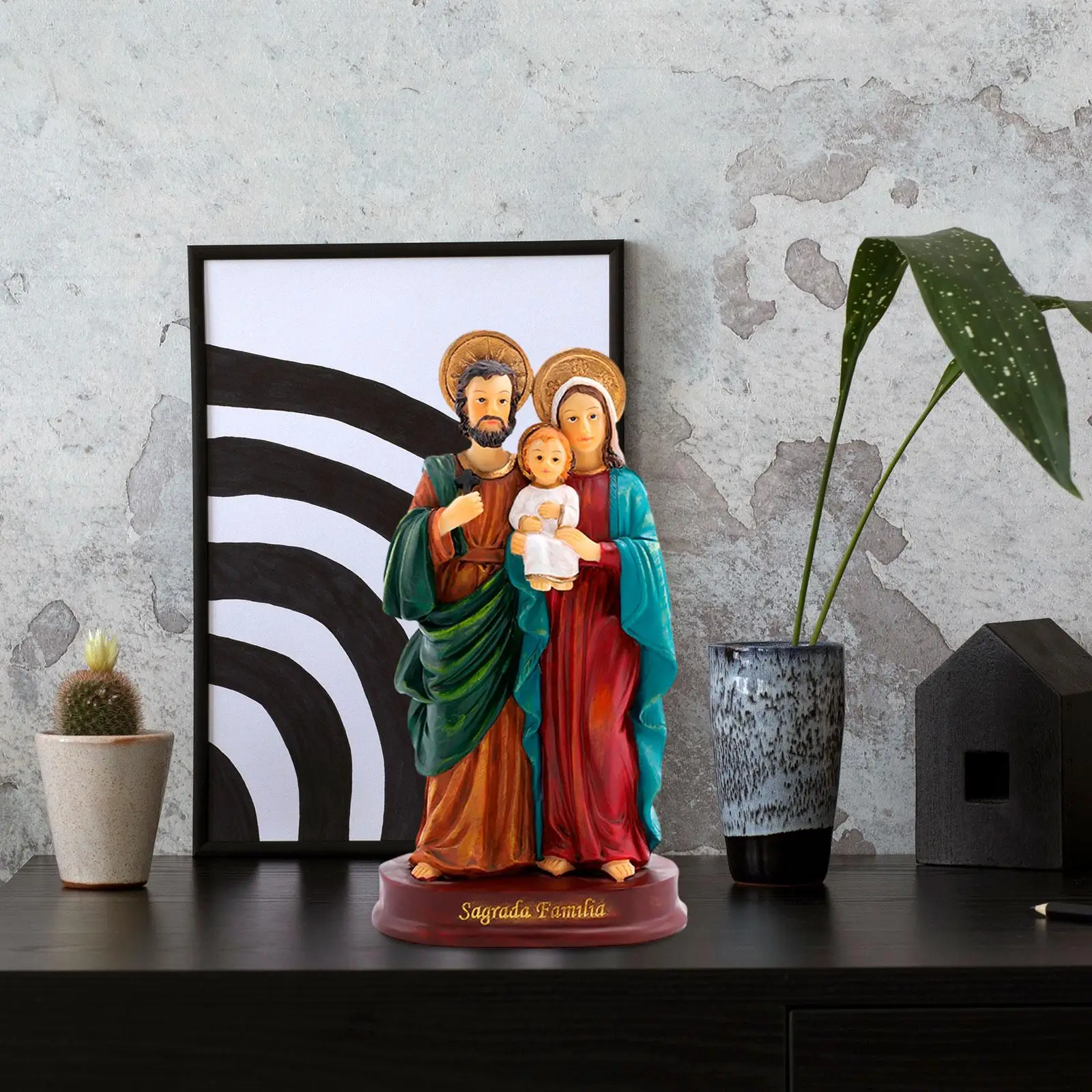 Holy Family Statue, Mary Joseph Figures Jesus Figurine, Craft Collection Resin Nativity Scene for Home Shelf Decor