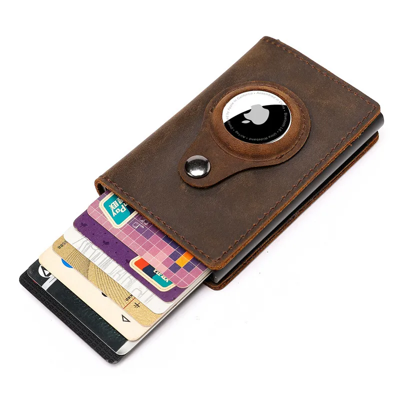 Personal isierte Leder RFID Brieftaschen für Männer mit Airtag Inhaber Kreditkarten inhaber Air Tag sichere Brieftasche für Kreditkarten – Detail 3